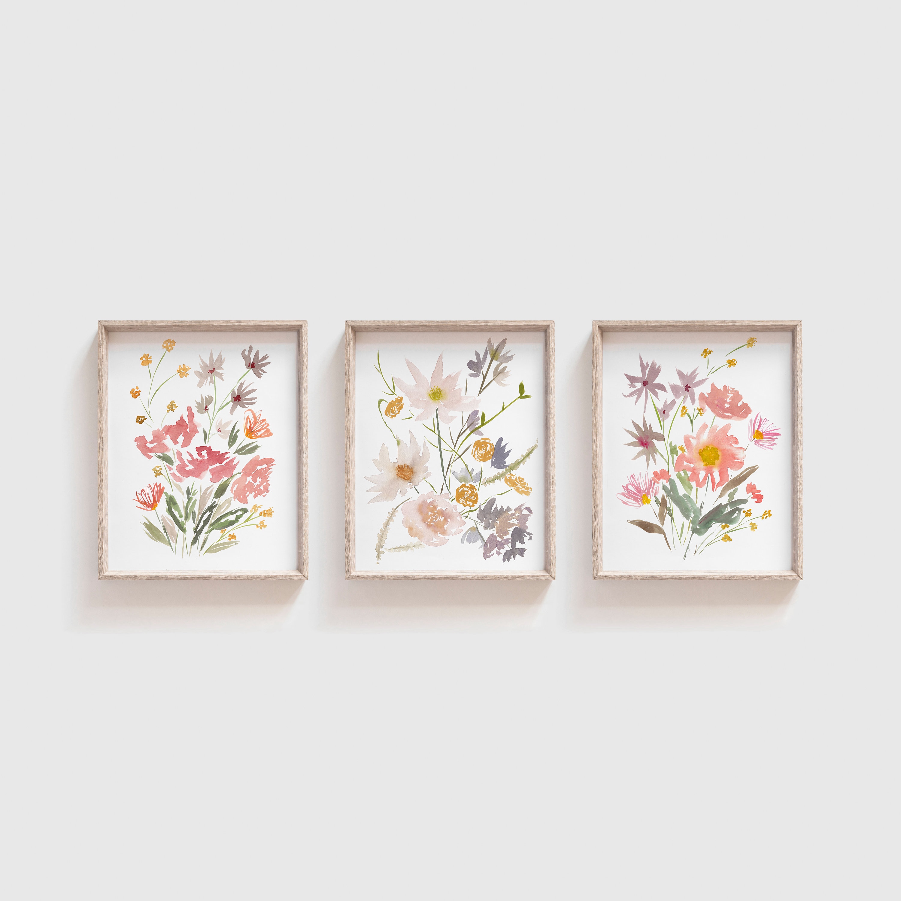 Watercolor Floral Prints - Set of 3 Watercolor Art Prints - Flower Wall ...