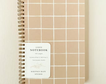Notebook Blush Grid Pattern - Softcover Spiral Coil Journal - Gift for Her - Sketchbook - Blank or Lined Notebook - Pink Notebook