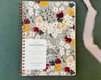 Softcover Spiral Notebook - Hand Painted, Artist Made Watercolor Wildflowers Journal - Lined or Blank Sketchbook