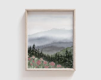 Blue Ridge Mountains Watercolor Art Print | Smoky Mountain National Park Painting | Tennessee Landscape Wall Art | Appalachian Trail Artwork