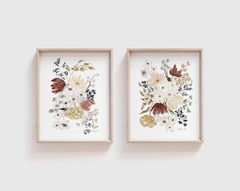 Set of 2 Watercolor Art Prints - Wildflower Art - Watercolor Flower Paintings - Floral Artwork - Art for Dining Room Walls - Living Room Art