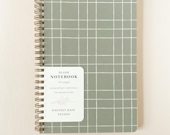 Sage Plaid Pattern Notebook – Handmade Softcover Spiral Journal, 100 Pages