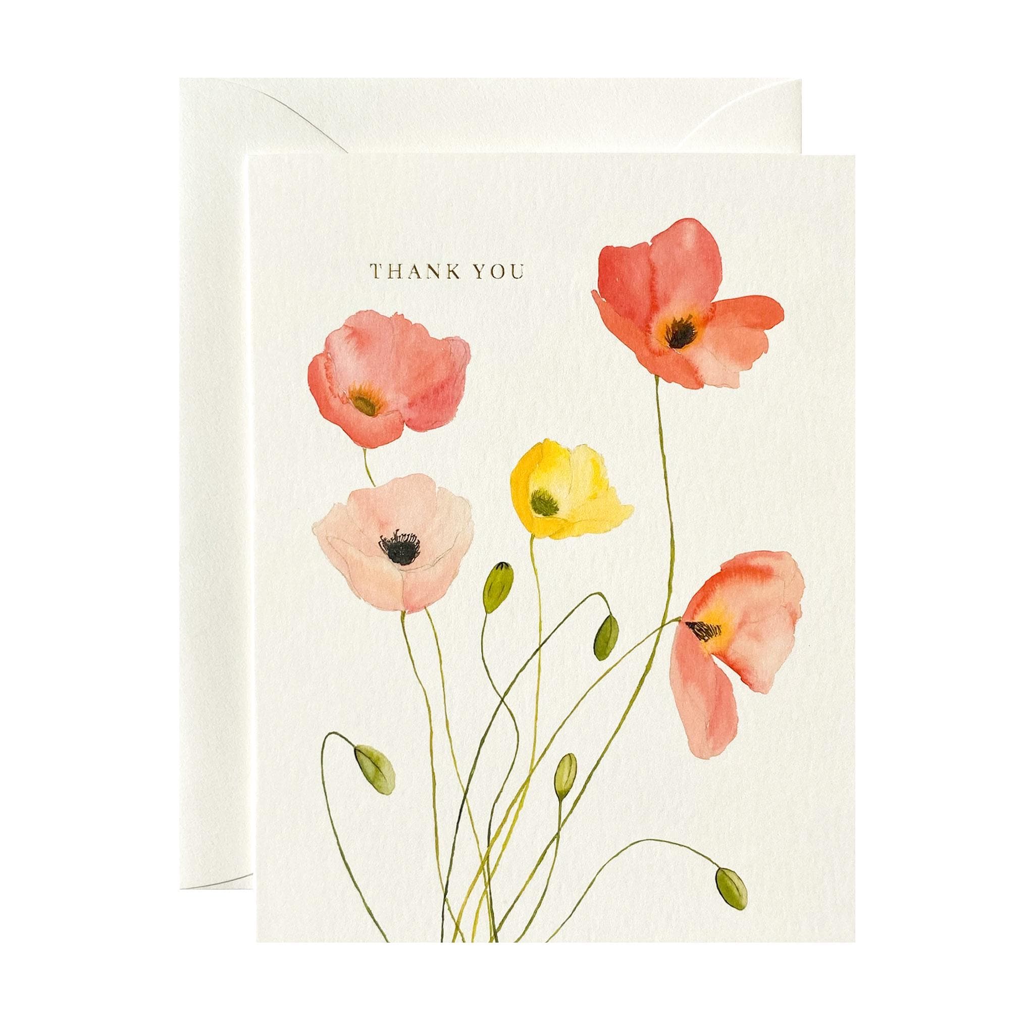 Poppy Thank You Card - Set of Blank Floral Thank You Cards - Pink ...