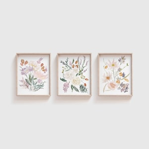 Set of 3 Watercolor Prints | Floral Print Wall Art | Wildflower Art | Floral Artwork | Botanical Art | Girl Nursery Decor | Flowers Painting