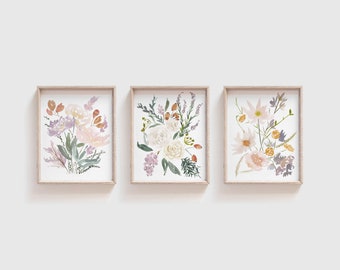 Set di 3 stampe ad acquerello / Stampa floreale Wall Art / Wildflower Art / Opera d'arte floreale / Arte botanica / Ragazza Nursery Decor / Fiori Pittura