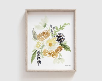 Watercolor Print | Floral Art Print | Fall Flower Painting | Autumn Flowers Print | Artwork for Walls | Baby Girl Nursery Art