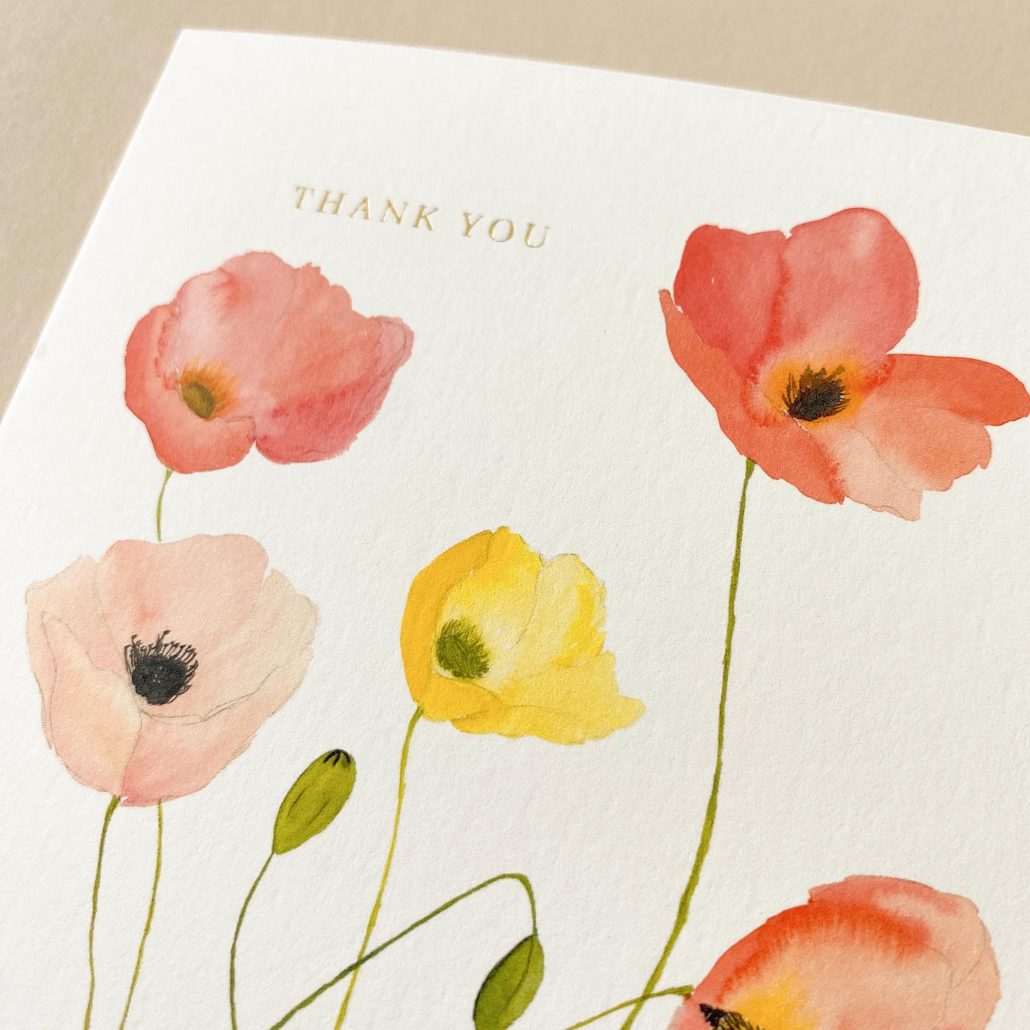 Poppy Thank You Card - Set of Blank Floral Thank You Cards - Pink ...