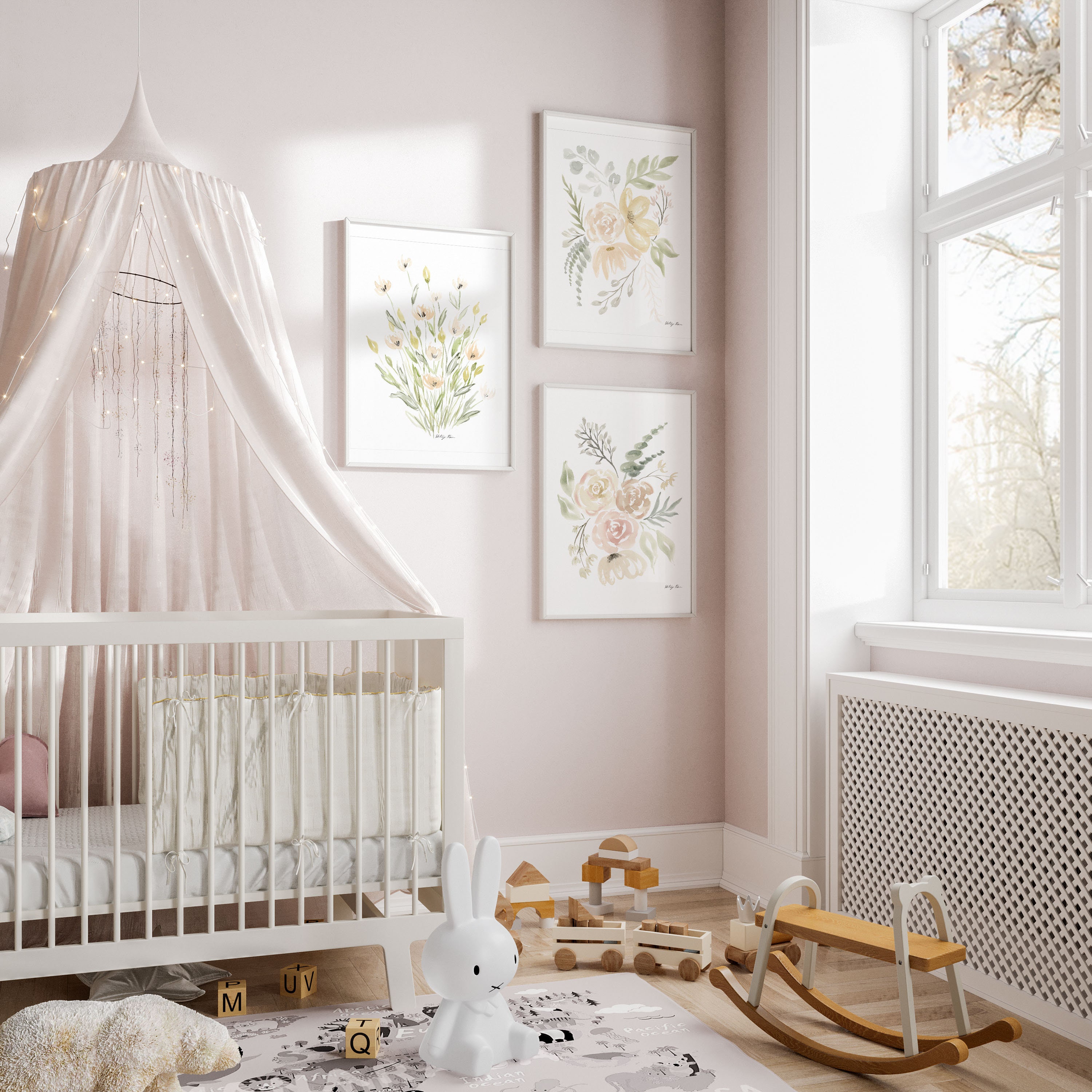 Set of 3 Watercolor Flower Nursery Art Prints - Art for Baby Girl ...