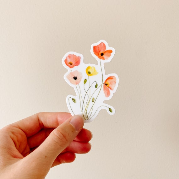Iceland Poppies Sticker - Dishwasher Safe Vinyl Sticker - Laptop Water Bottle Floral Sticker - Durable Waterproof Sticker - Gardener Gift