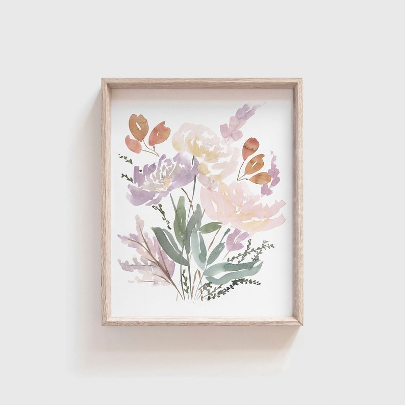 Watercolor Floral Print | Pastel Flower Art Print | Baby Girl Nursery Decor | Wildflower Artwork for Walls | Botanical Print | 8x10 11x14 image 1