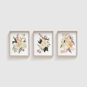 Set of 3 Watercolor Tropical Flowers Art Prints Coordinating Flower Artwork Gallery Wall Art Wildflower Paintings Living Room Decor image 1