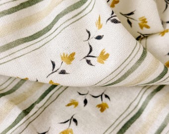 Tea Towel 100% Cotton - Kitchen Hand Towel - Watercolor Floral Stripes Farmhouse Cottagecore Kitchen Textile - Gift for Mom and Grandma