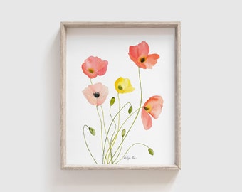 Watercolor Poppy Floral Print | Iceland Poppies Painting | Flower Art Print | Poppy Flower Wall Art | Pink Poppy Artwork | Poppy Home Decor