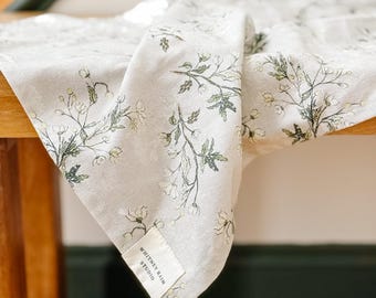 Tea Towel 100% Cotton - Kitchen Hand Towel - Silver Textile Botanical - Cloth Napkin - Cloth Gift Wrap - Gift for Mom Grandma Housewarming