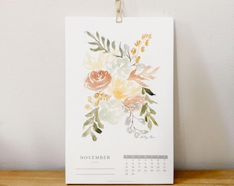 2026 Desk or Wall Calendar - Watercolor Floral Art with Optional Wood Stand