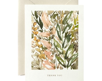 Wildflower Thank You Card - Set of Blank Floral Thank You Cards - Gold Foil Watercolor Flowers Greeting Card - Folded Notecards
