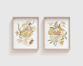 Set of 2 Watercolor Art Prints - Wildflower Print Set - Coordinating Set of Flower Paintings - Florals for Gallery Wall - Nursery Wall Art