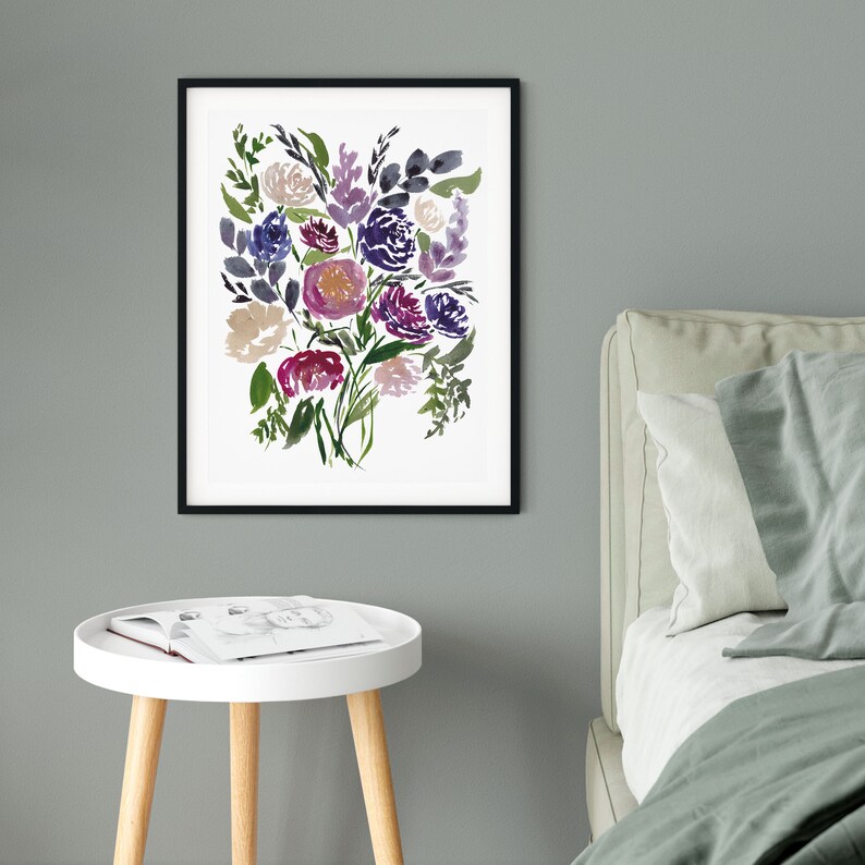 Flower Art Print Watercolor Wildflower Print Floral Bouquet Print Jewel Tone Wall Art Girl Nursery Wall Art Deep Purple Home Decor Watercolor Art Collectibles Kientructhanhdat Com