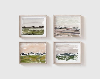 Set of 4 Watercolor Landscape Art Prints - Watercolor Mountains - Landscape Paintings - Neutral Landscape Artwork - Scenic Wall Art