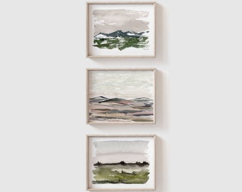 Set of 3 Watercolor Landscape Art Prints - Watercolor Mountains - Landscape Paintings - Neutral Landscape Artwork - Scenic Wall Art