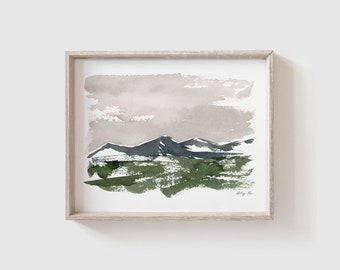 Rocky Mountains Watercolor Art Print - Landscape Artwork - Mountain View - Scenic Watercolor - Abstract Mountains - Gallery Wall Nature Art