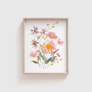Watercolor Floral Art Print | Wildflower Painting | Wildflower Nursery Wall Decor | Pink Flower Artwork for Walls | Watercolor Nursery Art