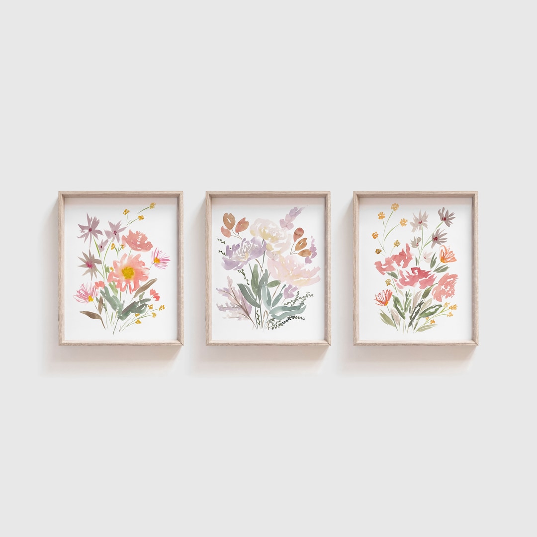Set of 3 Watercolor Prints | Watercolor Flowers Painting | Gallery Wall ...
