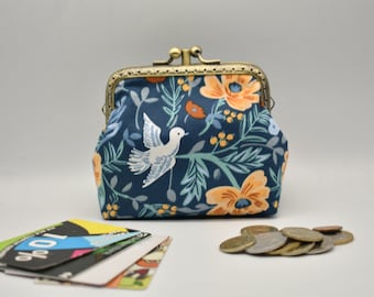 Vintage Handsewn Carpet Coin Purse Victorian Style Double Kiss Lock Card Pouch Ball Snap Clasp Bag Bridesmaid gift for her Bouquet Pattern