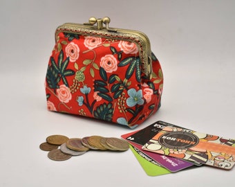 world map fabric lined metal framed purse Coin purse with 2 compartments double sided Kiss clasp