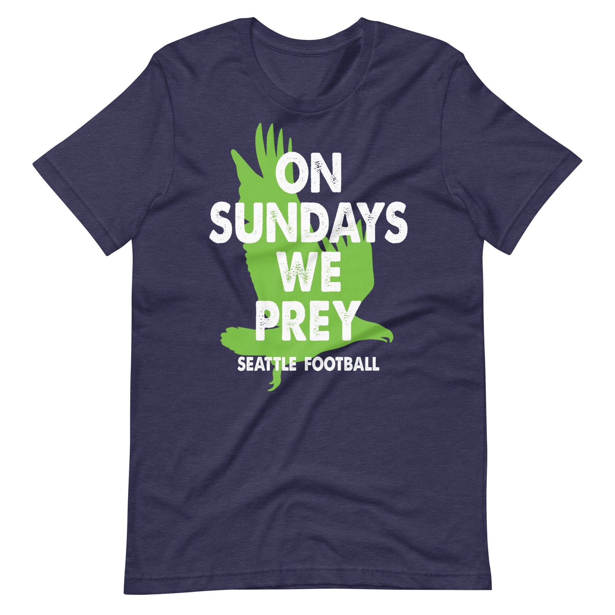 Seattle voetbalshirt: 'On Sunday We Prey' Seahawks-T-shirt, Sunday Game Day Gear, uniseks T-shirt