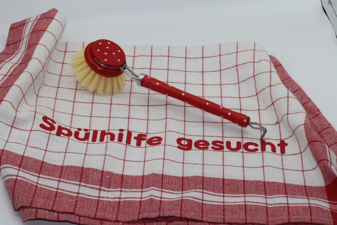 Geschirrtuch mit Spruch und passender Spülbürste Etsy.de