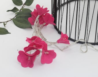 Fairy lights with felt flowers in pink with 10 flowers, flower decoration, flower fairy lights, fairy lights, children's room