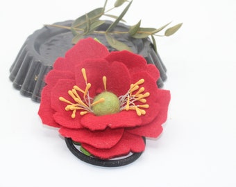 Mohnblume, Filzblume, Haar Blume, Haarspange, Filz Haar-Bobble, Haarschleife, florales Haaraccessoire