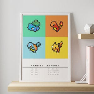 Starter Pokemon poster 8-bit Minimalist abstract style wall art print image 1