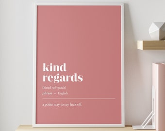 Decoração divertida para escritório | Atenciosamente - PERSONALIZÁVEL - impressão de ilustração | Decoração minimalista para parede de escritório em casa | Arte para trabalhar em casa |