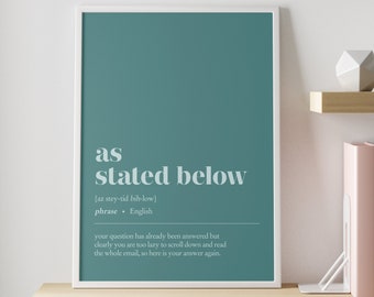 Funny office decor | As stated below - CUSTOMISABLE - illustration print | Minimalist home office decor | work from home art | office wall
