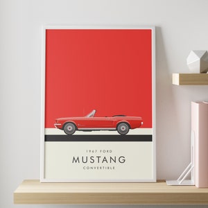 Poster Ford Mustang cabrio | AANPASBAAR: kies je kleur | Minimalistische retro klassieke auto muurkunst illustratie print