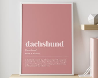 Dachshund definition print | CUSTOMISABLE dog illustration wall art | Minimalist home office decor |