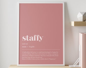 Staffy definition print | CUSTOMISABLE staffie dog illustration wall art | Minimalist home office decor |