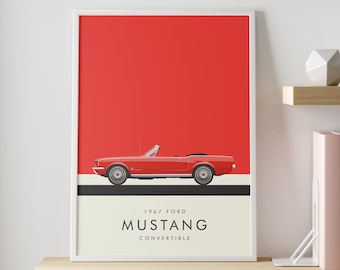 Pôster do Ford Mustang conversível | DOWNLOAD DIGITAL - Imprima em casa | Ilustração minimalista de carro retrô para parede | DISPONÍVEL PARA DOWNLOAD