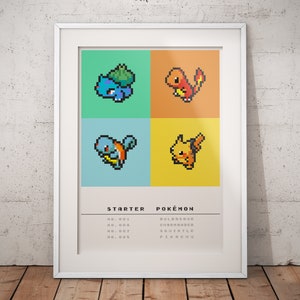 Starter Pokemon poster 8-bit Minimalist abstract style wall art print image 4