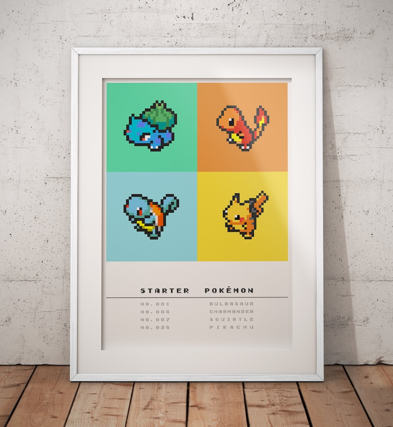 Starter Pokemon poster 8-bit Minimalist abstract style wall art print image 4