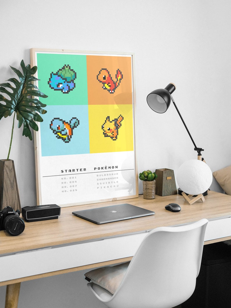 Starter Pokemon poster 8-bit Minimalist abstract style wall art print image 3
