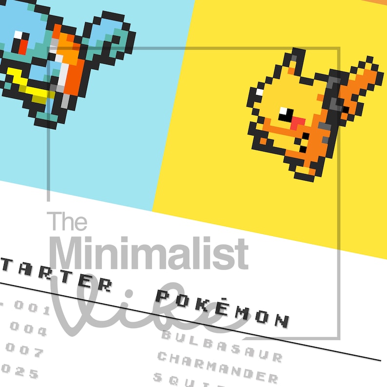 Starter Pokemon poster 8-bit Minimalist abstract style wall art print image 6