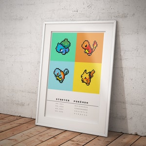 Starter Pokemon poster 8-bit Minimalist abstract style wall art print image 5