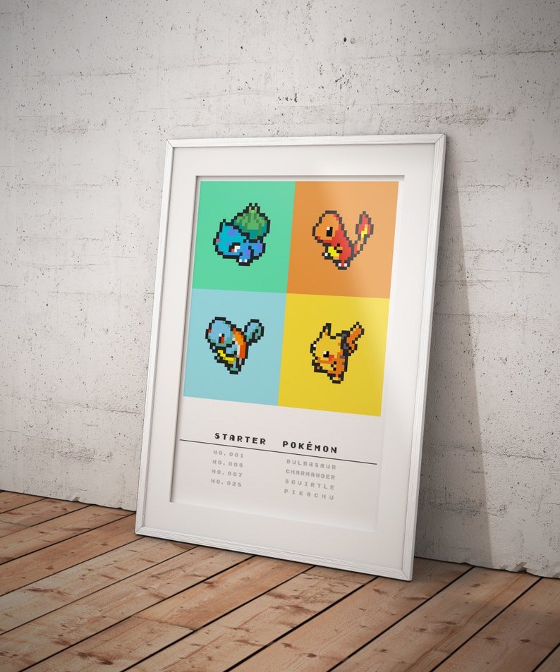 Starter Pokemon poster 8-bit Minimalist abstract style wall art print image 5