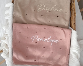 Personalised Embroidered Baby Blanket | Beige Cotton Knit