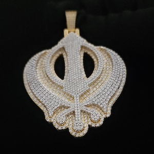 Iced Out Khanda-hanger, 925 sterlingzilver, religieuze VVS Moissaniet-sikh-sieraden