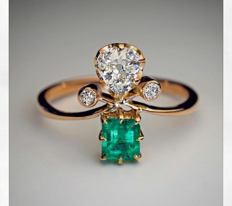 Green And White Combo Engagement CZ Ring Made In 925 Sterling Silver10kt Gold14kt Gold For Christmas