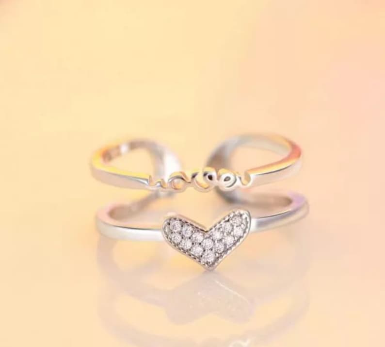 Love With Heart White MoissaniteCZ 925 Sterling Silver Engagement Ring